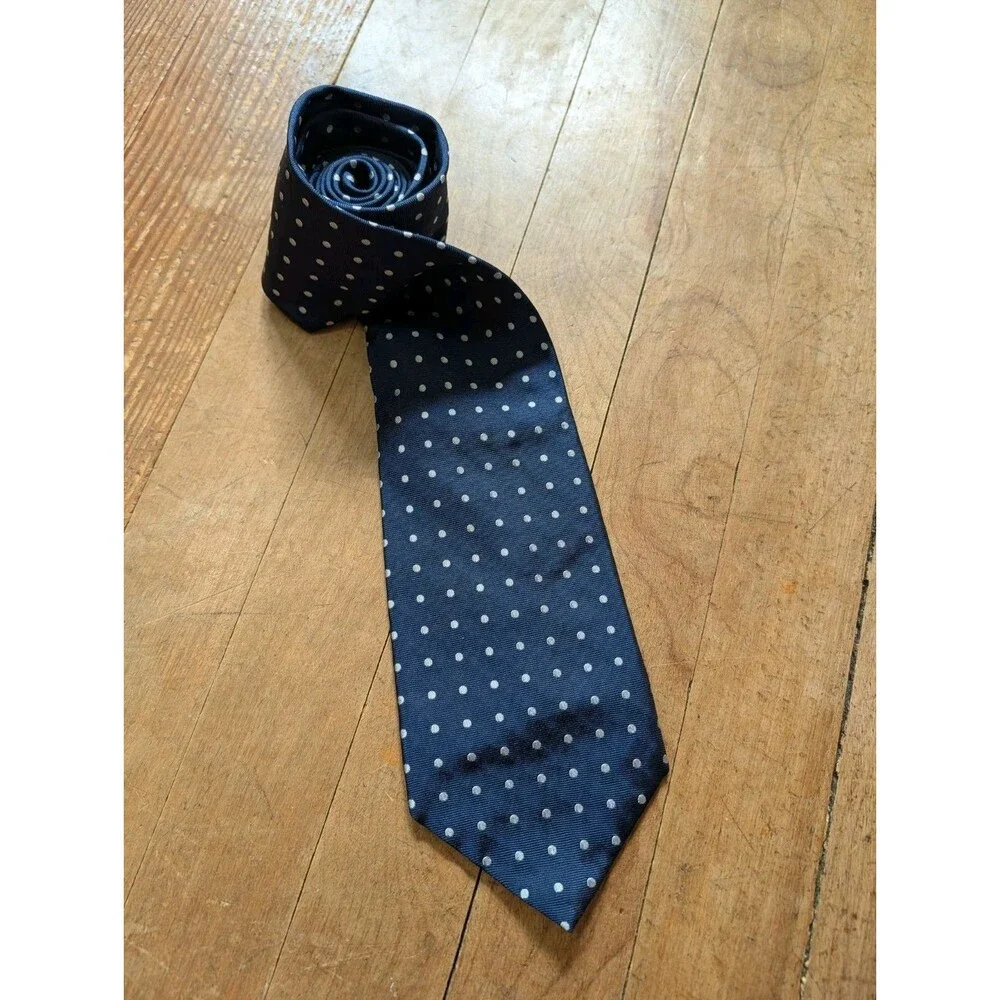 Lauren Ralph Lauren Silk Necktie Tie Polka Dot Blue Business Party Suit 3.25